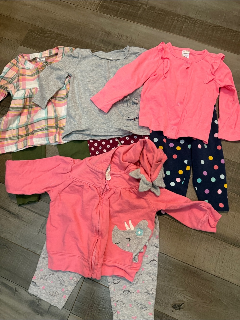 Carter's Pink Hooded Rhino Zip Jacket with Mixed Tops Set